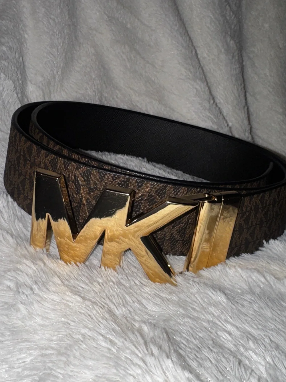 Michael Kors  Monogram or black BELT with rotating  Gold MK buckle Unisex